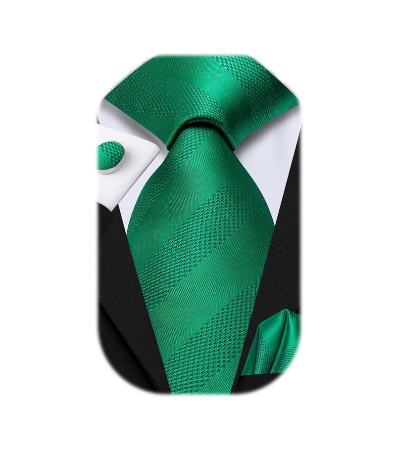 Dubulle Mens Tie Set Solid Paisley Silk Striped Necktie for Men with Cufflinks Tie and Pocket Square,Kelly Green - Image 1